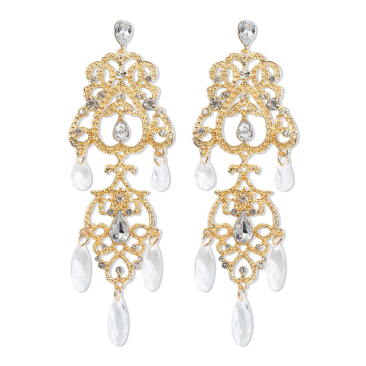 Wholesale Retro Palace Style Hollow Drop-Shaped Tassel Earrings